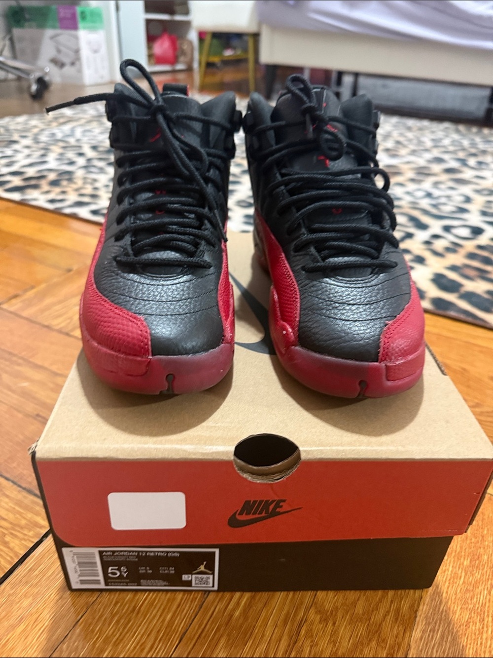 Air Jordans 12s Retro Black and Red Sneakers Boys Size 5.5